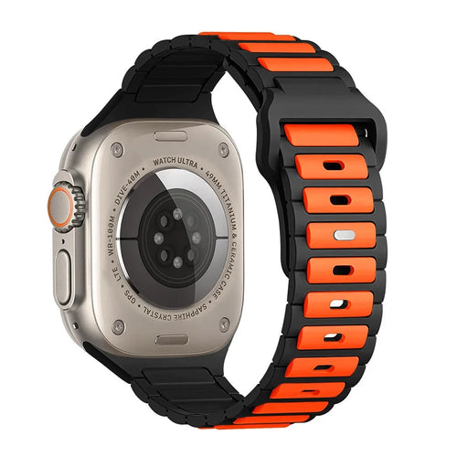 Dual Color Silicone Strap for Apple Watch Series 11 10 42mm / 9 8 7 41mm / SE3 SE2 SE 6 5 4 40mm / 3 2 1 38mm - Orange+Black - 1