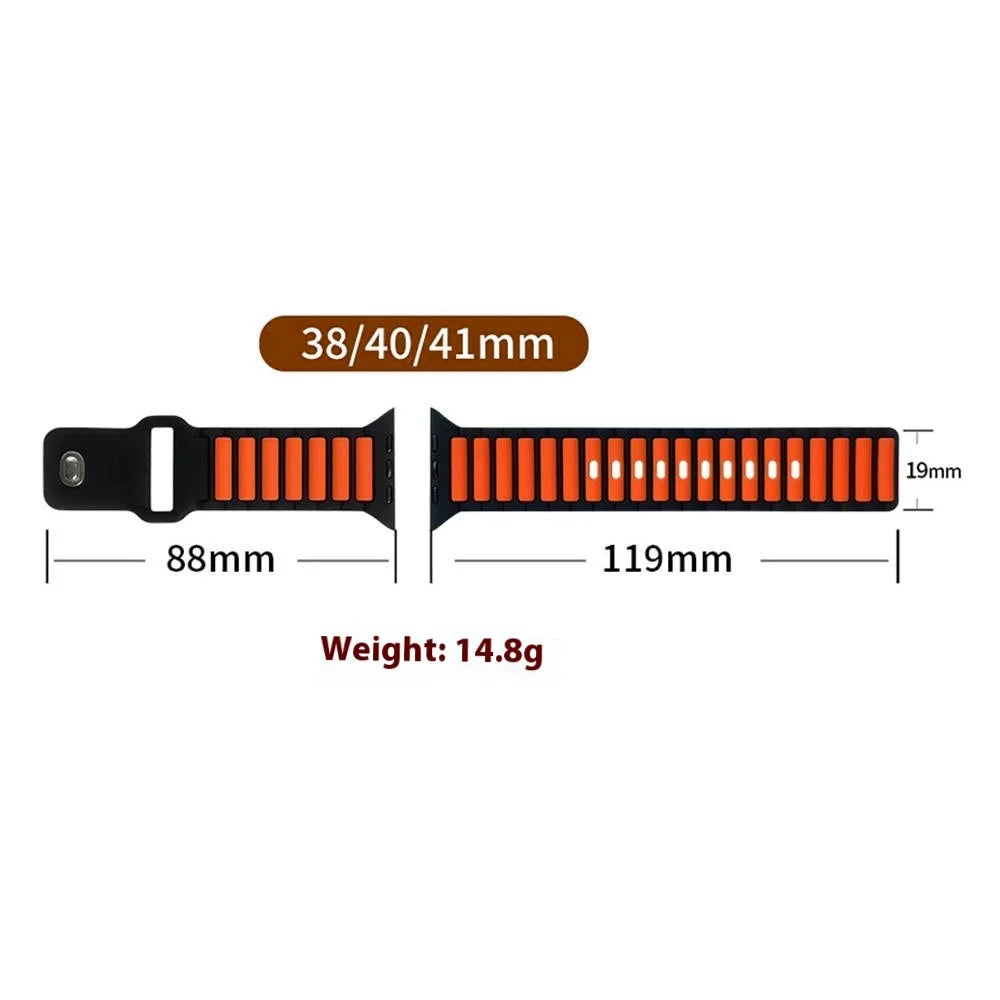 Dual Color Silicone Strap for Apple Watch Series 11 10 42mm / 9 8 7 41mm / SE3 SE2 SE 6 5 4 40mm / 3 2 1 38mm - Orange+Black - 2
