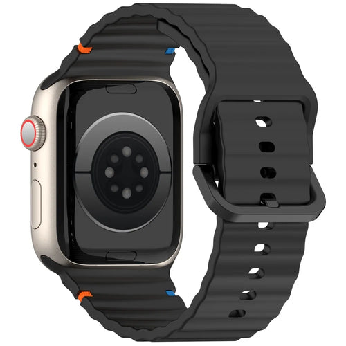 KALEBOL Silicone Strap for Apple Watch Ultra 3 2 1 49mm / Series 11 10 46mm / 9 8 7 45mm / SE3 SE2 SE 6 5 4 44mm / 3 2 1 42mm Band - Black - 1