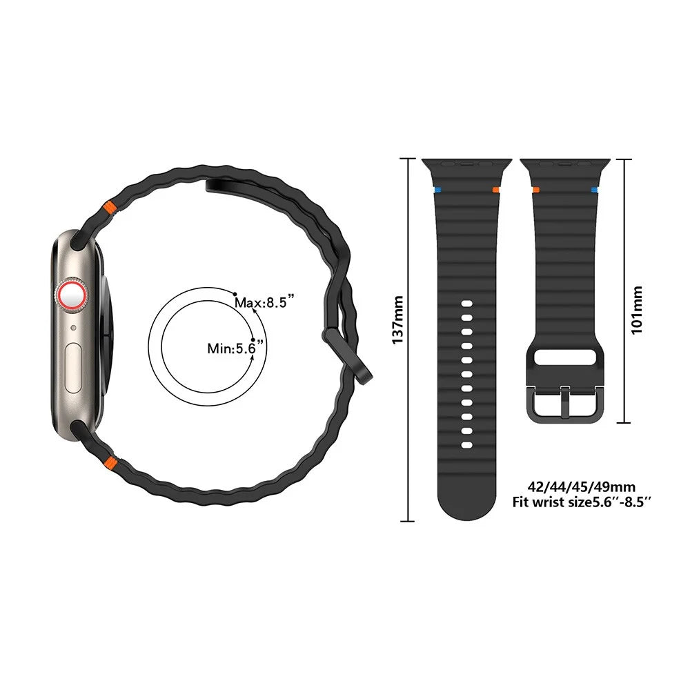 KALEBOL Silicone Strap for Apple Watch Ultra 3 2 1 49mm / Series 11 10 46mm / 9 8 7 45mm / SE3 SE2 SE 6 5 4 44mm / 3 2 1 42mm Band - Black - 5