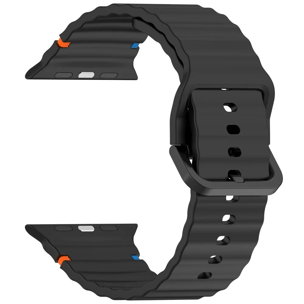 KALEBOL Silicone Strap for Apple Watch Series 11 10 42mm / 9 8 7 41mm / SE3 SE2 SE 6 5 4 40mm / 3 2 1 38mm Band - Black - 3