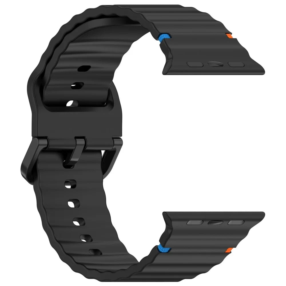KALEBOL Silicone Strap for Apple Watch Series 11 10 42mm / 9 8 7 41mm / SE3 SE2 SE 6 5 4 40mm / 3 2 1 38mm Band - Black - 4