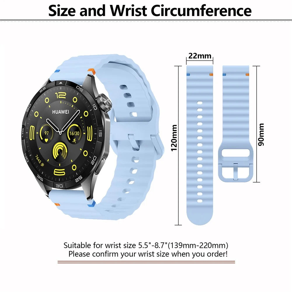 KALEBOL Silicone Band for Huawei Watch 4 / 4 Pro / GT 4 46mm , 22mm Wave Design Watch Strap - Baby Blue - 5