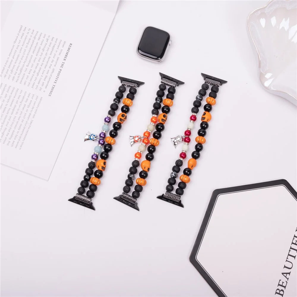 Glowing Strap for Apple Watch Ultra 3 2 1 49mm / Series 11 10 46mm / 9 8 7 45mm / SE3 SE2 SE 6 5 4 44mm / 3 2 1 42mm with Halloween Ghost Pendant - Red Ghost - 5
