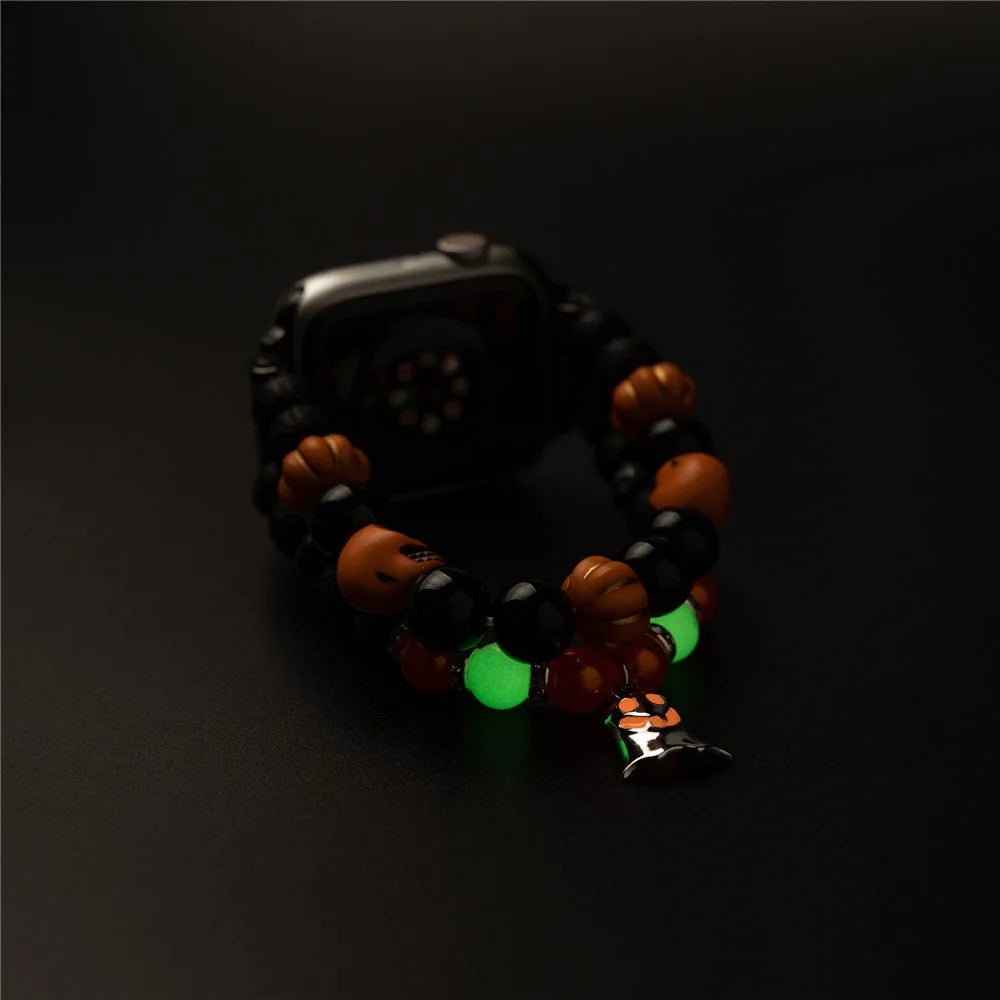 Glowing Strap for Apple Watch Series 11 10 42mm / 9 8 7 41mm / SE3 SE2 SE 6 5 4 40mm / 3 2 1 38mm with Halloween Ghost Pendant - Red Ghost - 4
