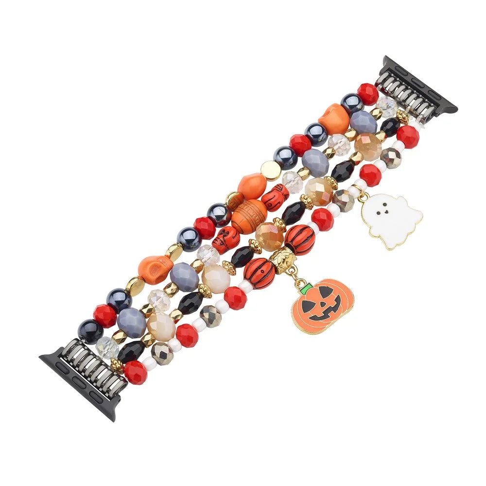 Halloween Beaded Strap for Apple Watch Series 11 10 42mm / 9 8 7 41mm / SE3 SE2 SE 6 5 4 40mm / 3 2 1 38mm - White Ghost - 1