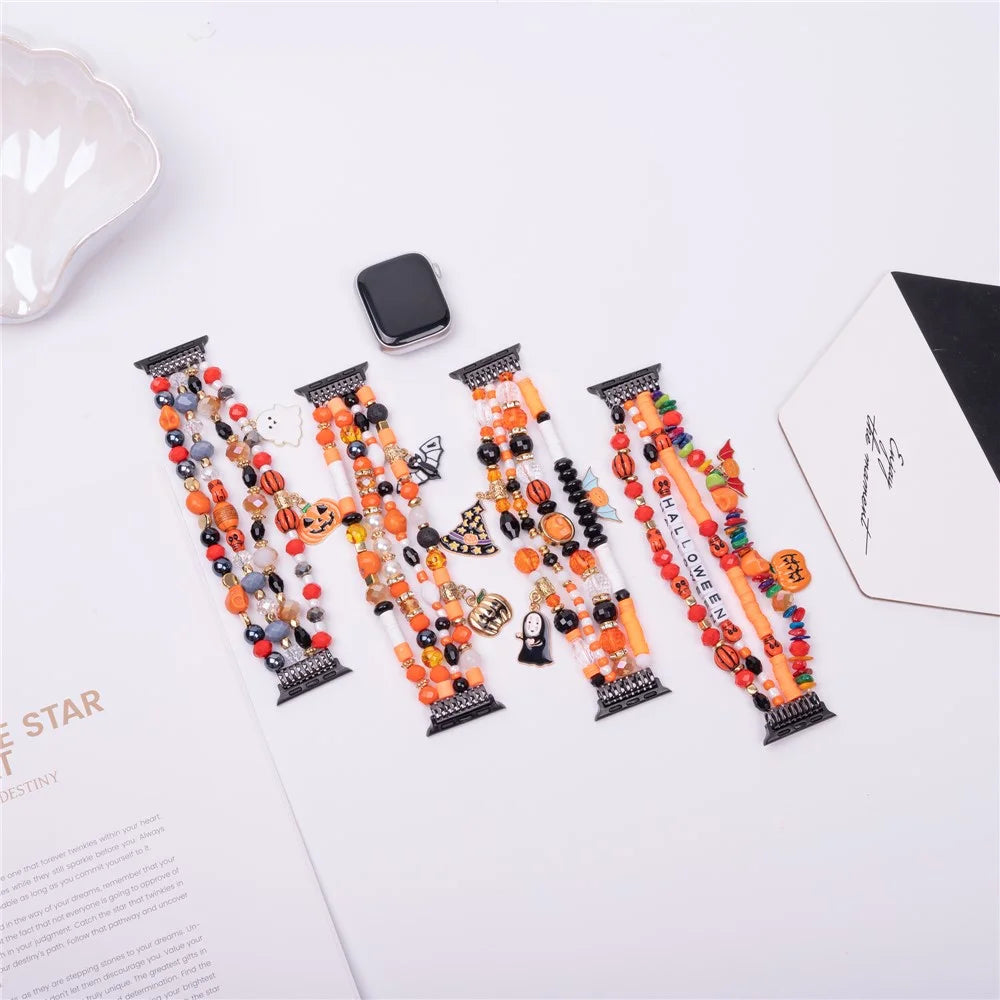 Halloween Beaded Strap for Apple Watch Series 11 10 42mm / 9 8 7 41mm / SE3 SE2 SE 6 5 4 40mm / 3 2 1 38mm - White Ghost - 4