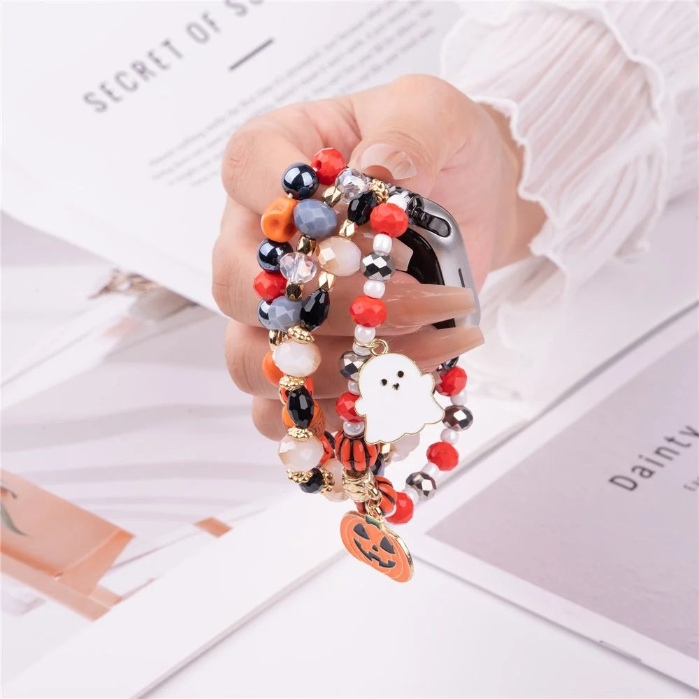 Halloween Beaded Strap for Apple Watch Ultra 3 2 1 49mm / Series 11 10 46mm / 9 8 7 45mm / SE3 SE2 SE 6 5 4 44mm / 3 2 1 42mm - White Ghost - 3