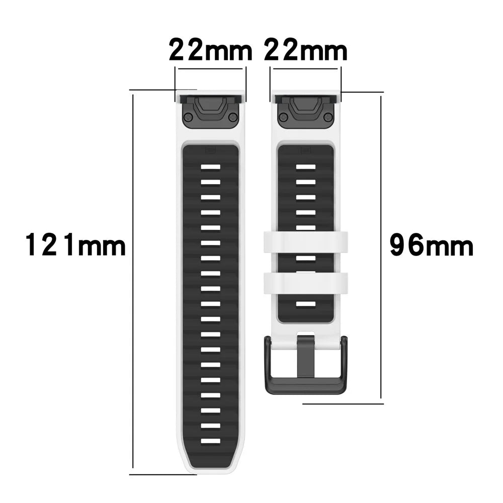 22mm Strap for Garmin Fenix 8 47mm / Fenix E 47mm / Quatix 7 Pro Universal Silicone Watch Band - White+Black - 7