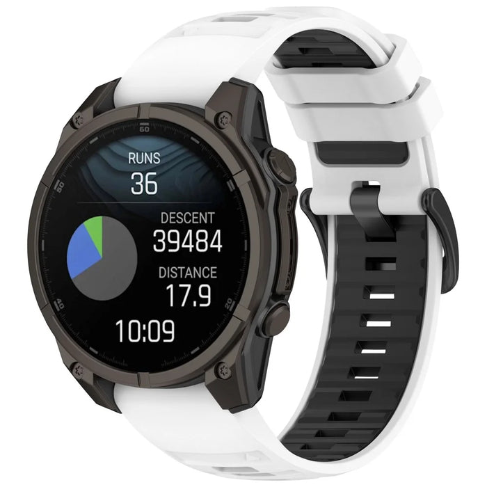 26mm Strap for Garmin Fenix 8 51mm / Enduro 3 / Instinct 2X Universal Silicone Watch Band - White+Black - 4