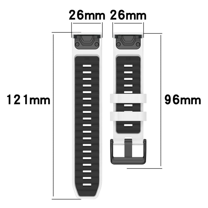 26mm Strap for Garmin Fenix 8 51mm / Enduro 3 / Instinct 2X Universal Silicone Watch Band - White+Black - 7