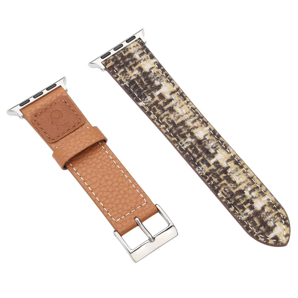 Wool + Leather Strap for Apple Watch Ultra 3 2 1 49mm / Series 11 10 46mm / 9 8 7 45mm / SE3 SE2 SE 6 5 4 44mm / 3 2 1 42mm - Brown+Coffee - 1