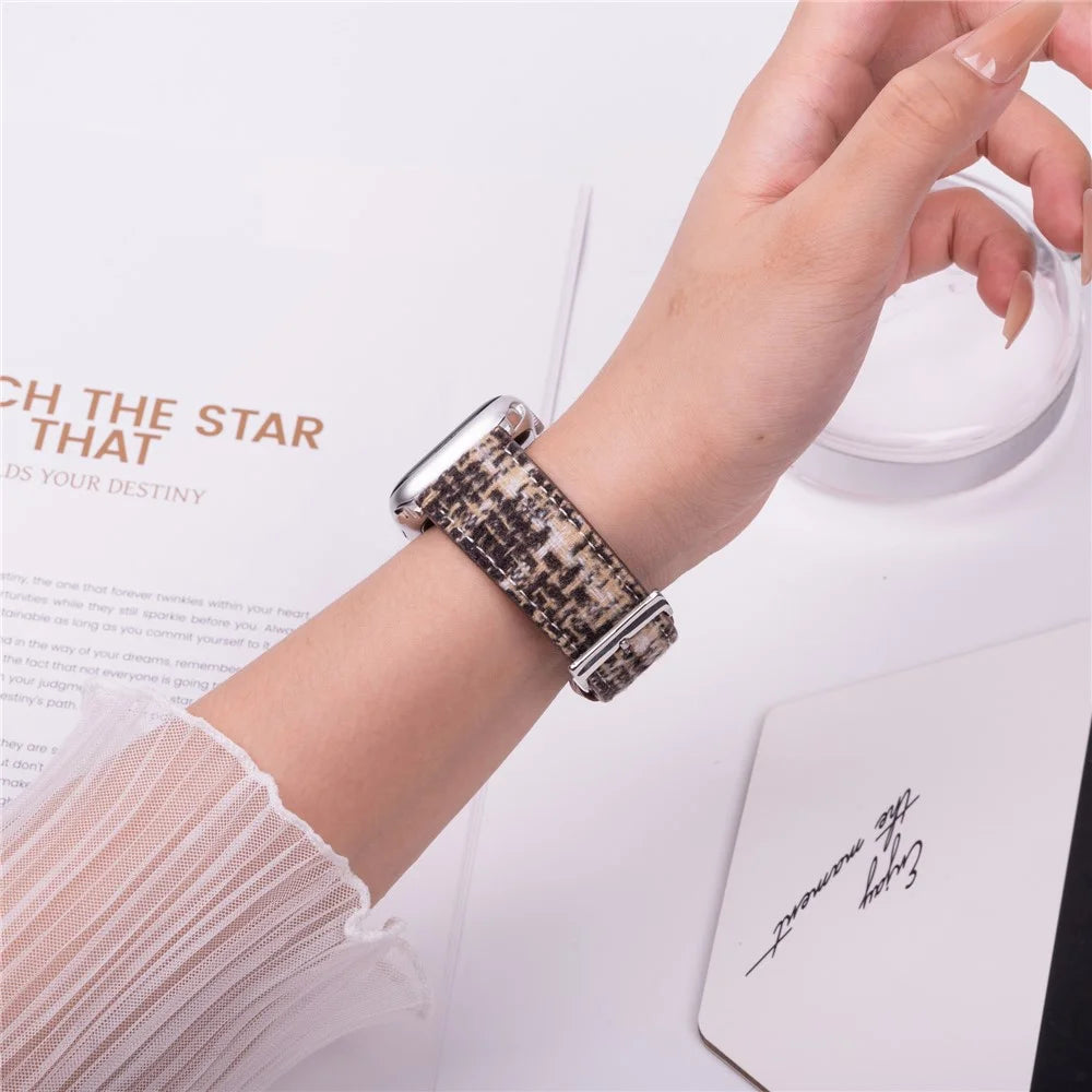 Wool + Leather Strap for Apple Watch Ultra 3 2 1 49mm / Series 11 10 46mm / 9 8 7 45mm / SE3 SE2 SE 6 5 4 44mm / 3 2 1 42mm - Brown+Coffee - 3