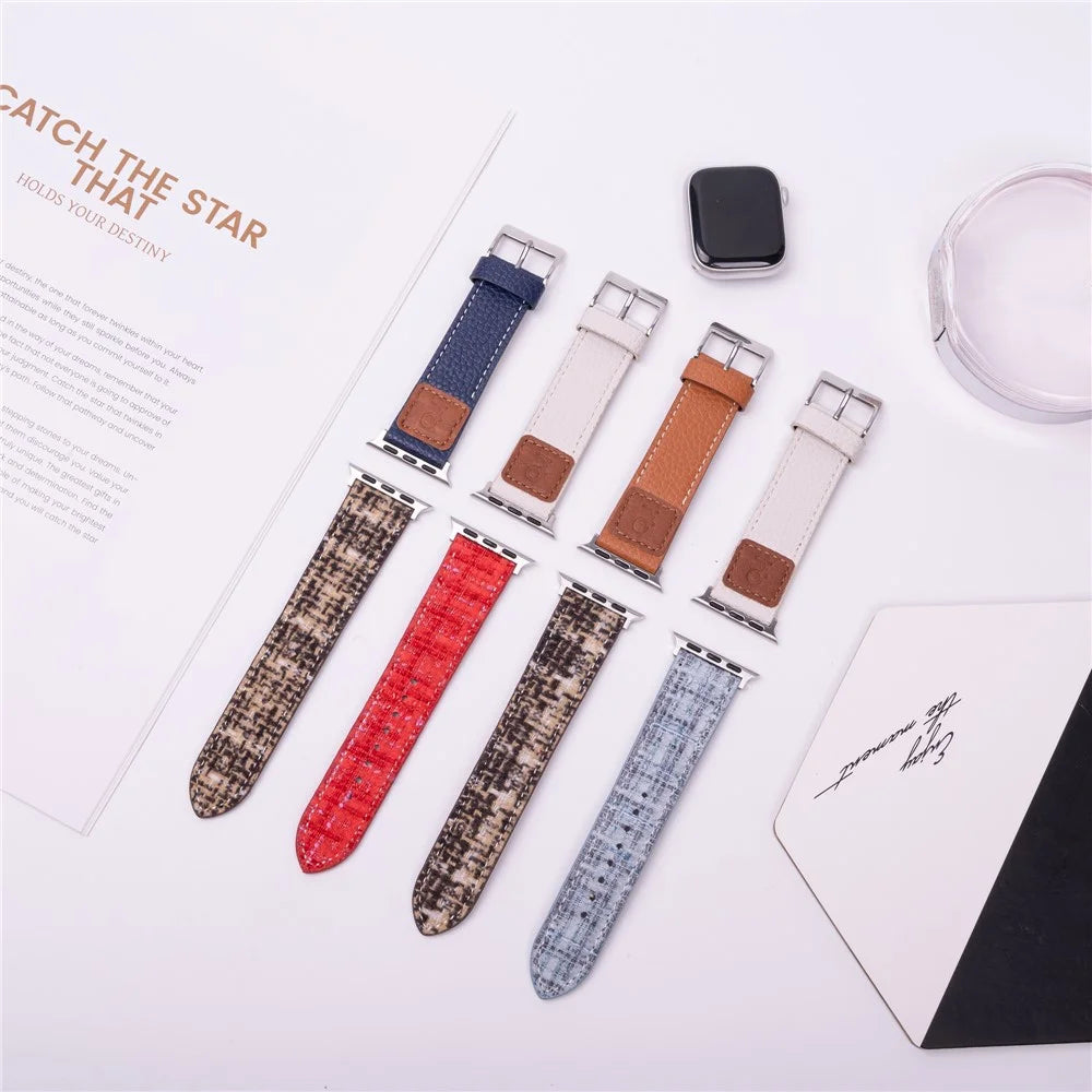 Wool + Leather Strap for Apple Watch Series 11 10 42mm / 9 8 7 41mm / SE3 SE2 SE 6 5 4 40mm / 3 2 1 38mm - Brown+Coffee - 4