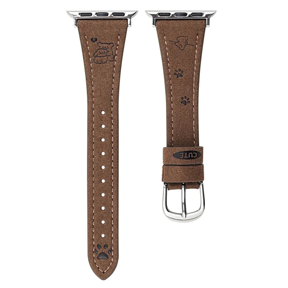 Dog Pattern Leather Strap for Apple Watch Ultra 3 2 1 49mm / Series 11 10 46mm / 9 8 7 45mm / SE3 SE2 SE 6 5 4 44mm / 3 2 1 42mm - Dark Brown - 1