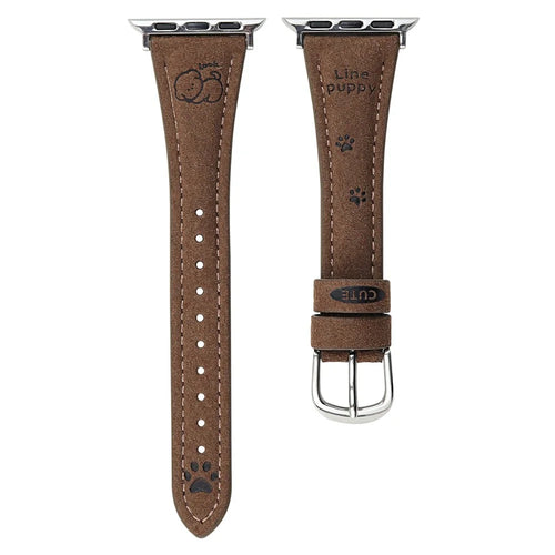 Cartoon Dog Pattern Leather Strap for Apple Watch Series 11 10 42mm / 9 8 7 41mm / SE3 SE2 SE 6 5 4 40mm / 3 2 1 38mm - Dark Brown - 1
