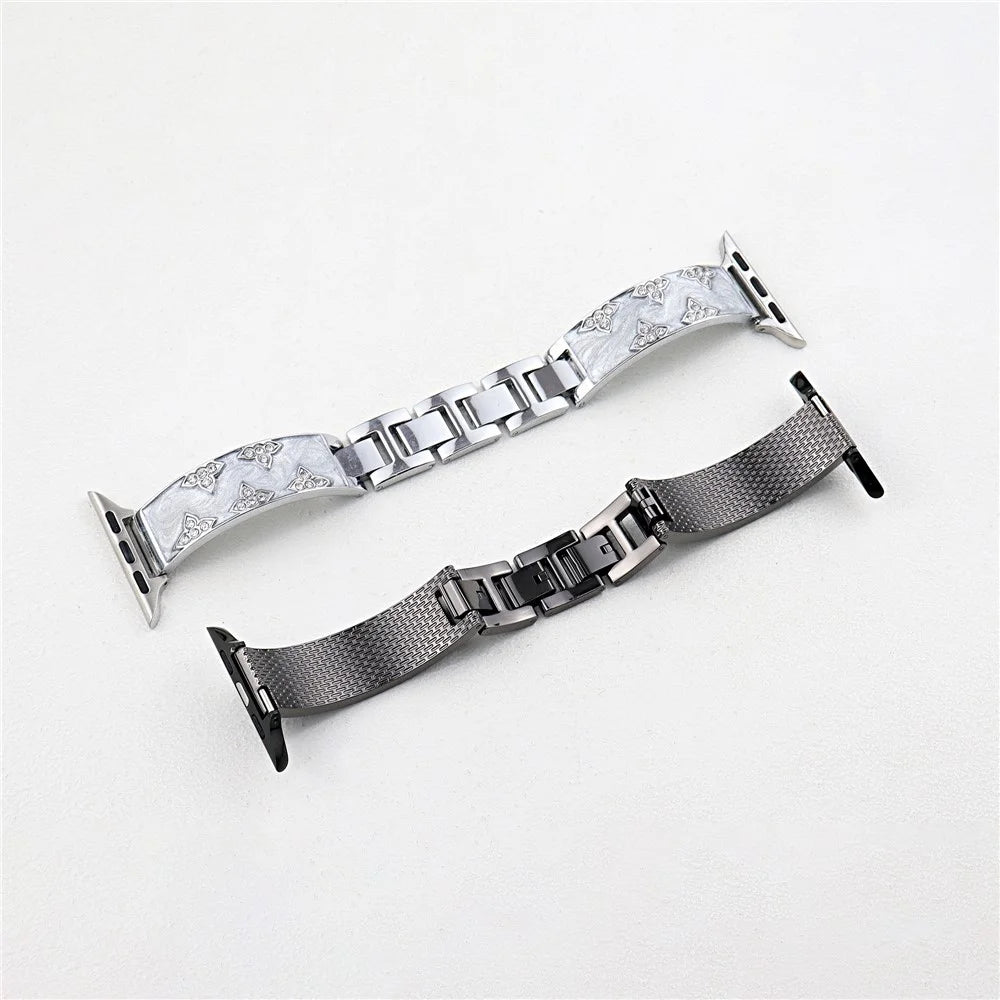 Rhinestone Leaves Metal Strap for Apple Watch Ultra 3 2 1 49mm / Series 11 10 46mm / 9 8 7 45mm / SE3 SE2 SE 6 5 4 44mm / 3 2 1 42mm - Black - 3