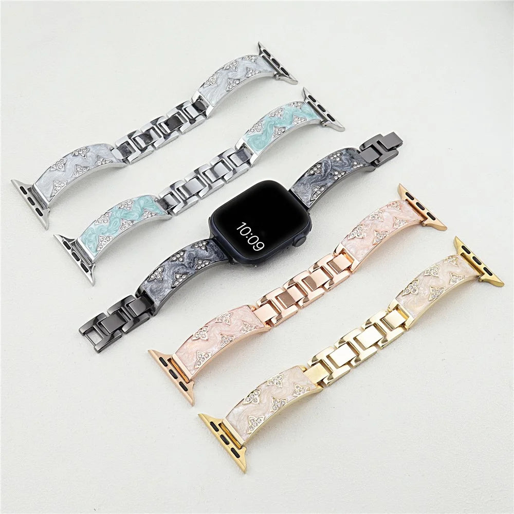 Rhinestone Leaves Metal Strap for Apple Watch Ultra 3 2 1 49mm / Series 11 10 46mm / 9 8 7 45mm / SE3 SE2 SE 6 5 4 44mm / 3 2 1 42mm - Black - 4