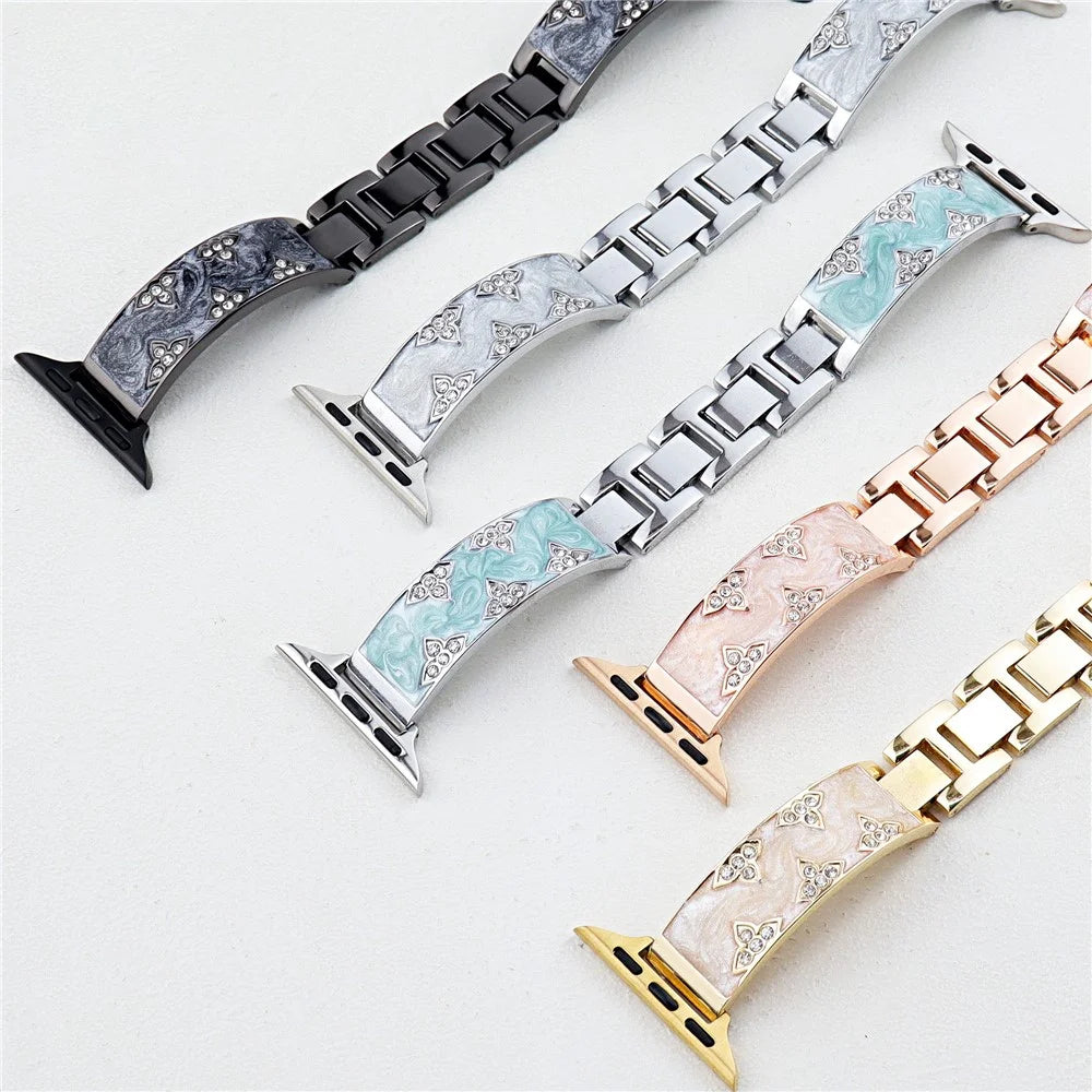 Rhinestone Leaves Metal Strap for Apple Watch Ultra 3 2 1 49mm / Series 11 10 46mm / 9 8 7 45mm / SE3 SE2 SE 6 5 4 44mm / 3 2 1 42mm - Black - 5