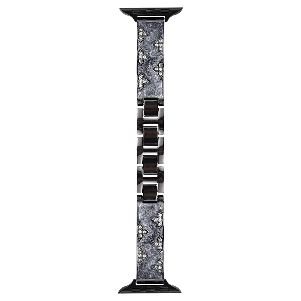 Rhinestone Leaves Metal Strap for Apple Watch Series 11 10 42mm / 9 8 7 41mm / SE3 SE2 SE 6 5 4 40mm / 3 2 1 38mm - Black - 1