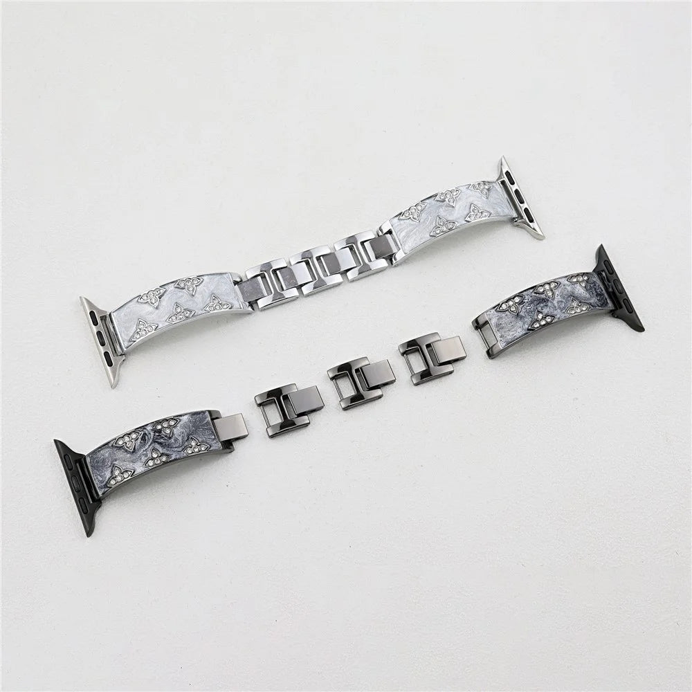 Rhinestone Leaves Metal Strap for Apple Watch Series 11 10 42mm / 9 8 7 41mm / SE3 SE2 SE 6 5 4 40mm / 3 2 1 38mm - Black - 2