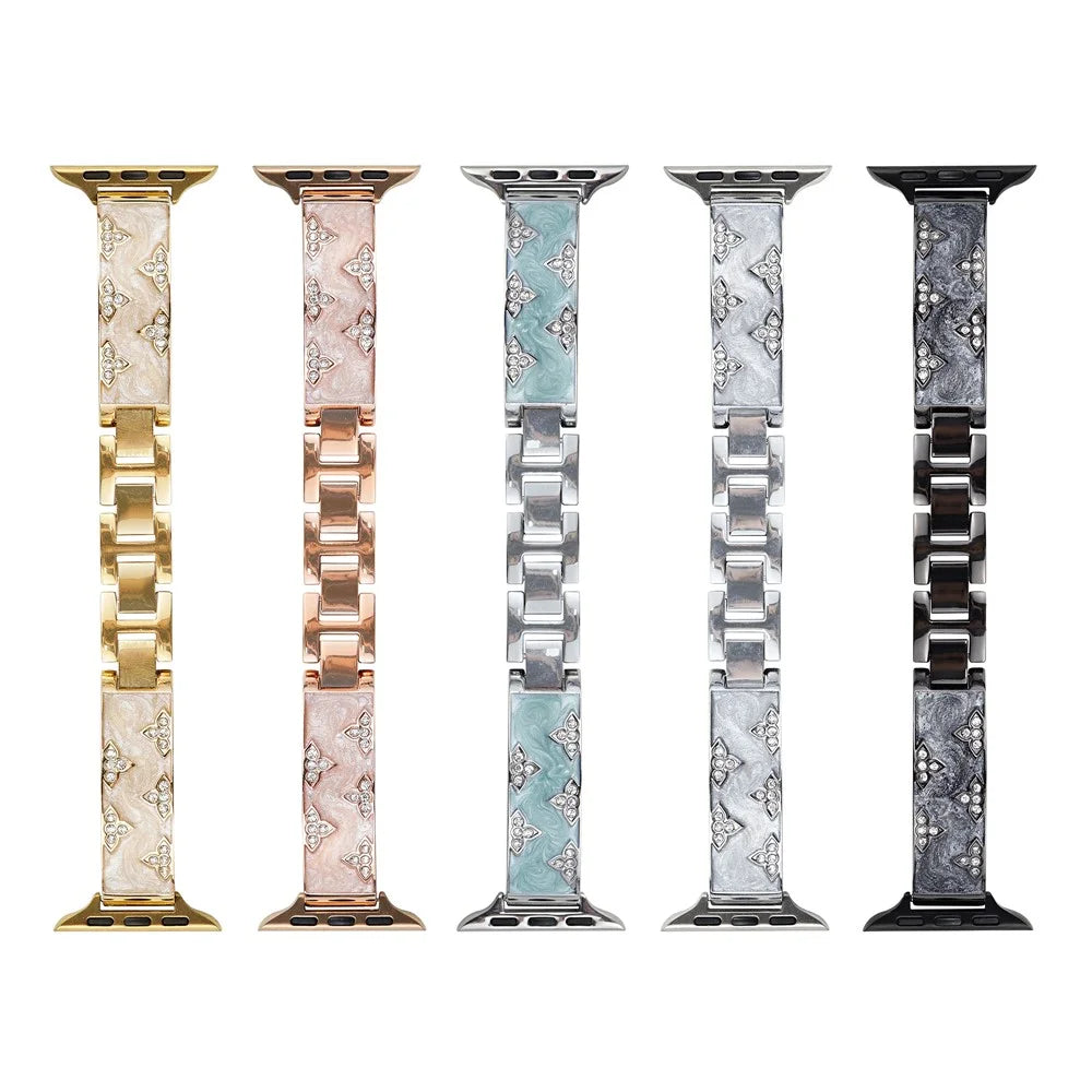 Rhinestone Leaves Metal Strap for Apple Watch Series 11 10 42mm / 9 8 7 41mm / SE3 SE2 SE 6 5 4 40mm / 3 2 1 38mm - Black - 6