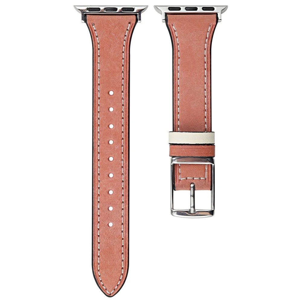 For Apple Watch Series 11 10 42mm / 9 8 7 41mm / SE3 SE2 SE 6 5 4 40mm / 3 2 1 38mm Genuine Leather Watch Band - Pink - 1