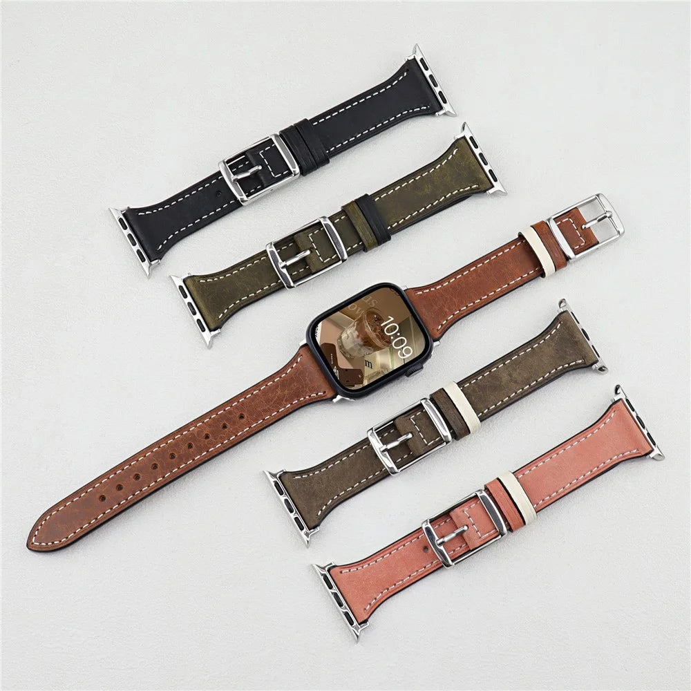 For Apple Watch Series 11 10 42mm / 9 8 7 41mm / SE3 SE2 SE 6 5 4 40mm / 3 2 1 38mm Genuine Leather Watch Band - Pink - 3