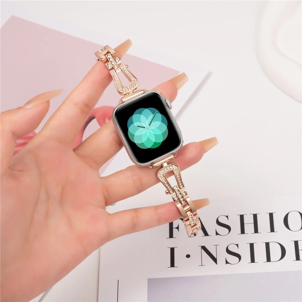 For Apple Watch Ultra 3 2 1 49mm / Series 11 10 46mm / 9 8 7 45mm / SE3 SE2 SE 6 5 4 44mm / 3 2 1 42mm Watch Band Rhinestone Decor - Rose Gold - 2