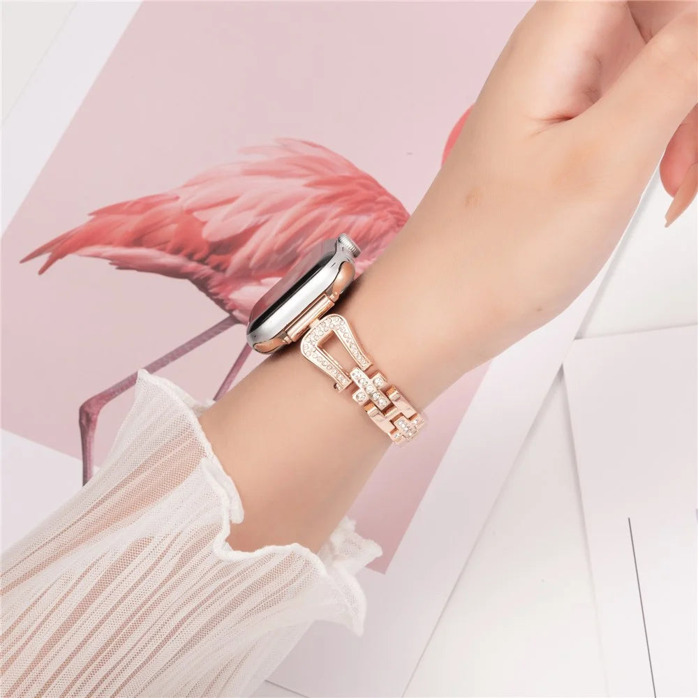For Apple Watch Ultra 3 2 1 49mm / Series 11 10 46mm / 9 8 7 45mm / SE3 SE2 SE 6 5 4 44mm / 3 2 1 42mm Watch Band Rhinestone Decor - Rose Gold - 3