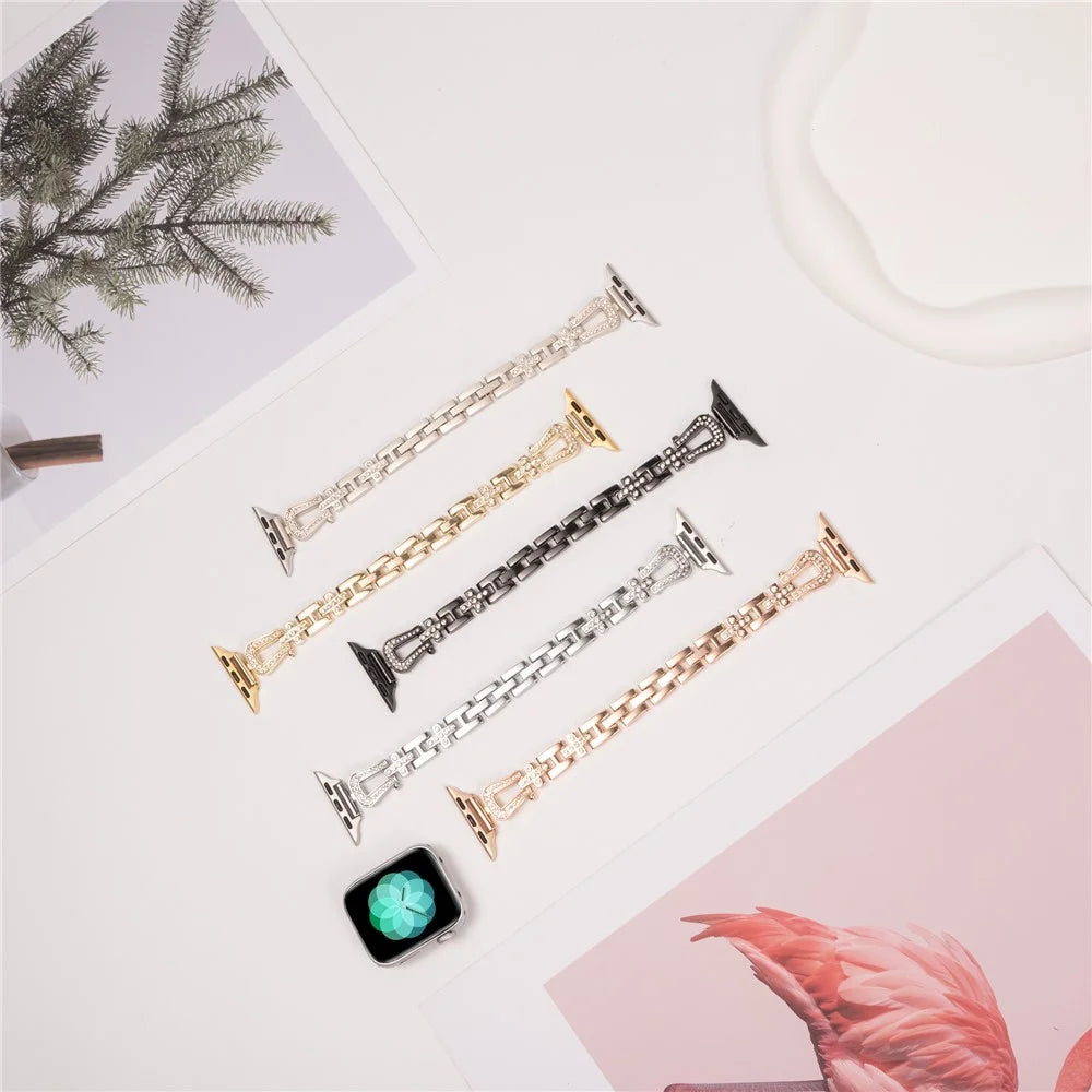 For Apple Watch Ultra 3 2 1 49mm / Series 11 10 46mm / 9 8 7 45mm / SE3 SE2 SE 6 5 4 44mm / 3 2 1 42mm Watch Band Rhinestone Decor - Rose Gold - 4
