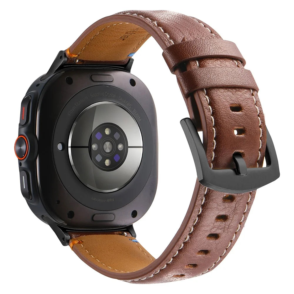 For Samsung Galaxy Watch Ultra2 47mm / Watch Ultra (2025) 47mm / Watch Ultra 47mm Replacement Strap Genuine Cowhide Leather Watch Band - Crazy Horse Texture Brown - 1