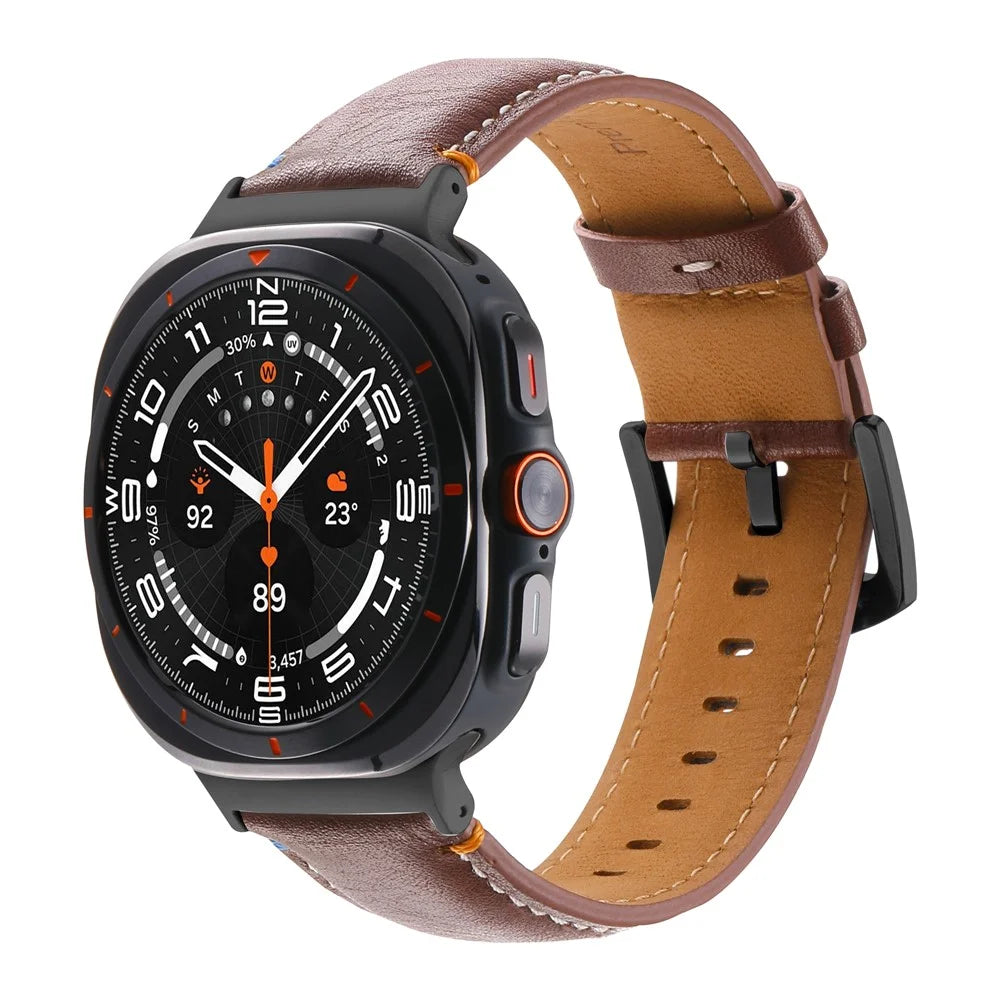 For Samsung Galaxy Watch Ultra2 47mm / Watch Ultra (2025) 47mm / Watch Ultra 47mm Replacement Strap Genuine Cowhide Leather Watch Band - Crazy Horse Texture Brown - 3