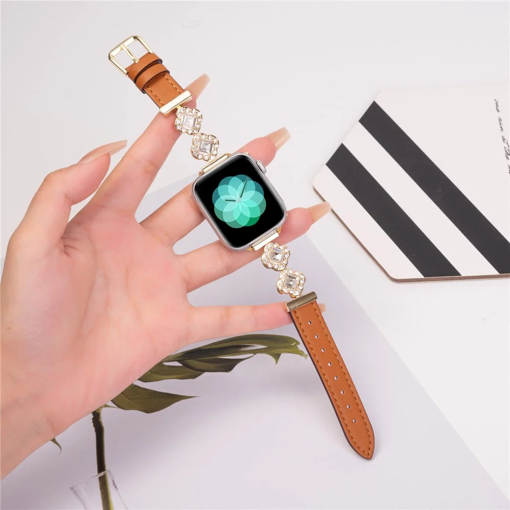 For Apple Watch Ultra 3 2 1 49mm / Series 11 10 46mm / 9 8 7 45mm / SE3 SE2 SE 6 5 4 44mm / 3 2 1 42mm Watch Strap Rhinestone Decor - Brown - 2
