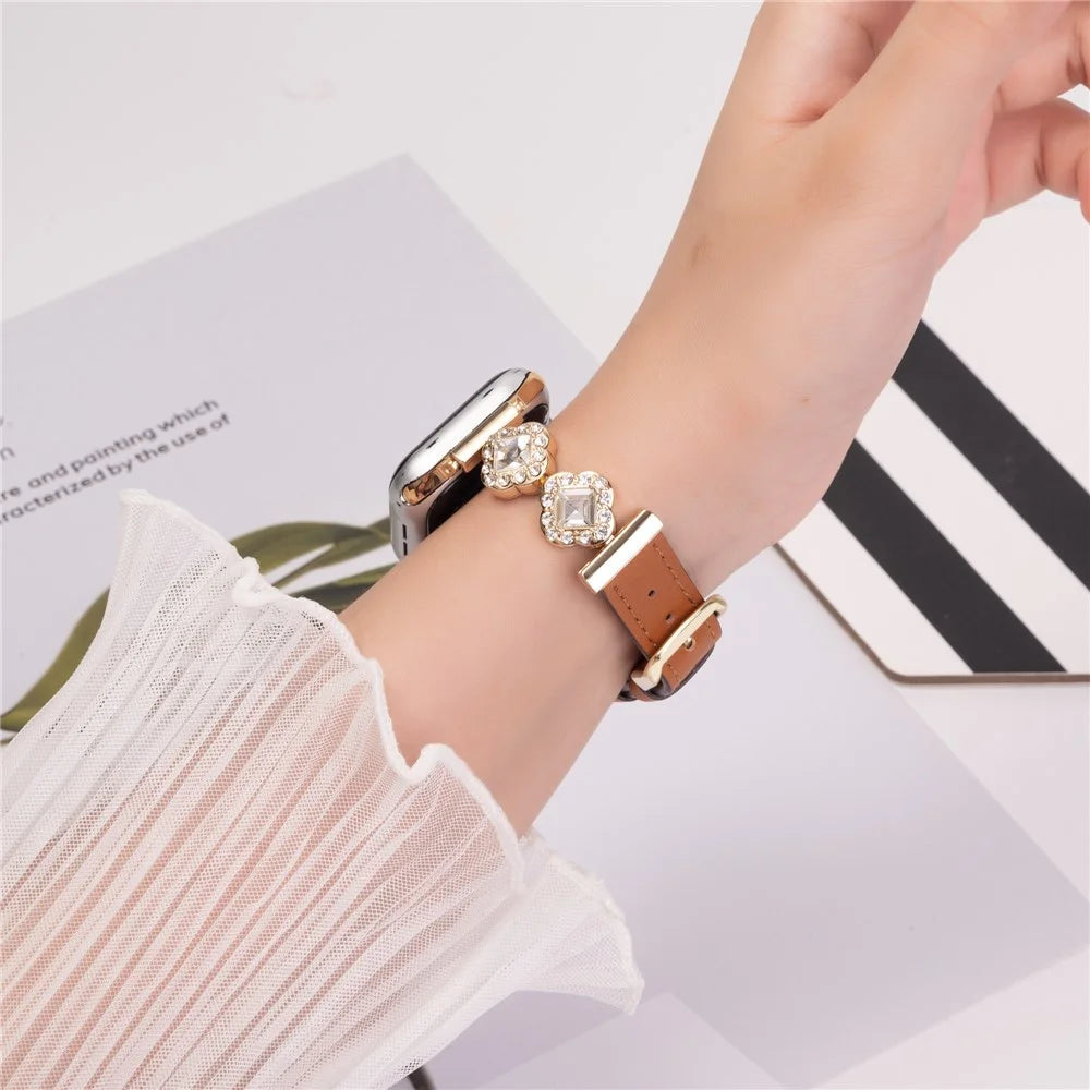 For Apple Watch Ultra 3 2 1 49mm / Series 11 10 46mm / 9 8 7 45mm / SE3 SE2 SE 6 5 4 44mm / 3 2 1 42mm Watch Strap Rhinestone Decor - Brown - 3