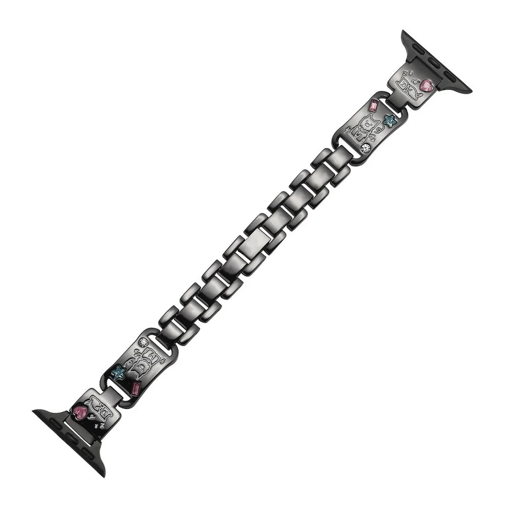 Metal Strap for Apple Watch Series 11 10 42mm / 9 87 41mm / SE3 SE2 SE 6 5 4 40mm / 3 2 1 38mm Watch Band Dog Pattern - Black - 1