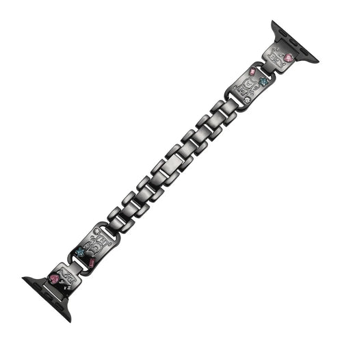 Metal Strap for Apple Watch Ultra 3 2 1 49mm / Series 11 10 46mm / 9 8 7 45mm / SE3 SE2 SE 6 5 4 44mm / 3 2 1 42mm Watch Band Dog Pattern - Black - 1