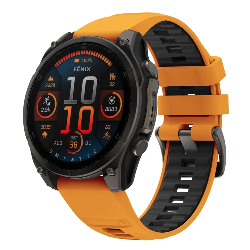 For Garmin Fenix 7X  /  7X Pro 51mm  /  6X  /  6X Pro Replacement Band QuickFit 26mm Dual-Color Silicone Watch Strap - Orange / Black - 2