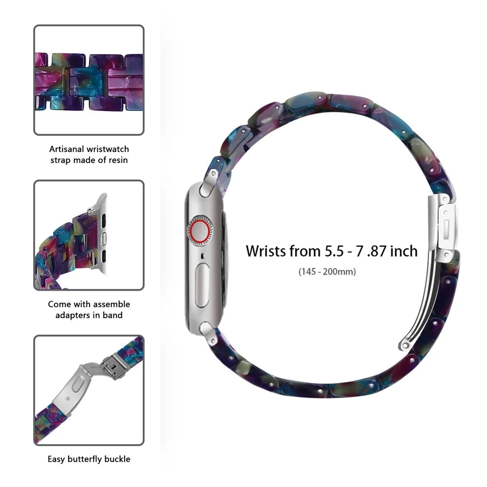 Light Weight Colorful Resin Watch Band Replacement for Apple Watch Ultra 3 2 1 49mm / Series 11 10 46mm / 9 8 7 45mm / SE3 SE2 SE 6 5 4 44mm / 3 2 1 42mm - Purple Green - 4