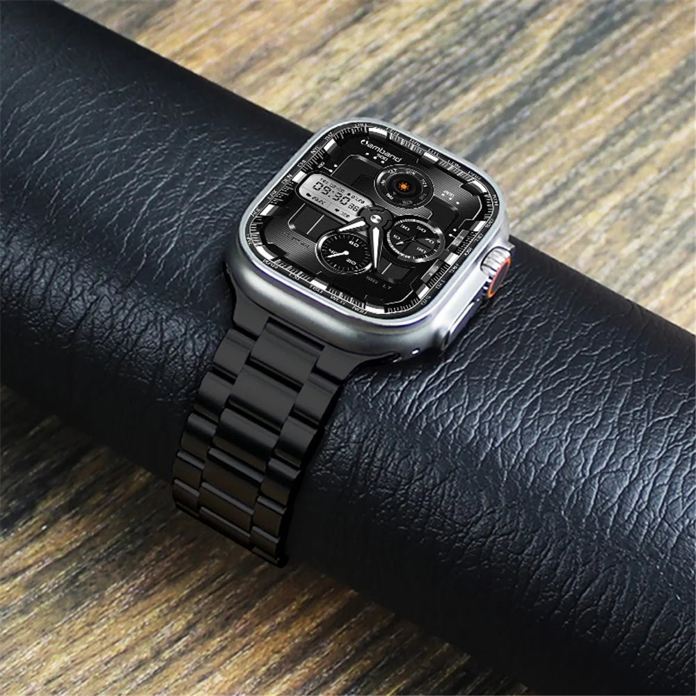 Strap for Apple Watch Ultra 3 2 1 49mm / Series 11 10 46mm / 9 8 7 45mm / SE3 SE2 SE 6 5 4 44mm / 3 2 1 42mm Stainless Steel Band - Black - 7