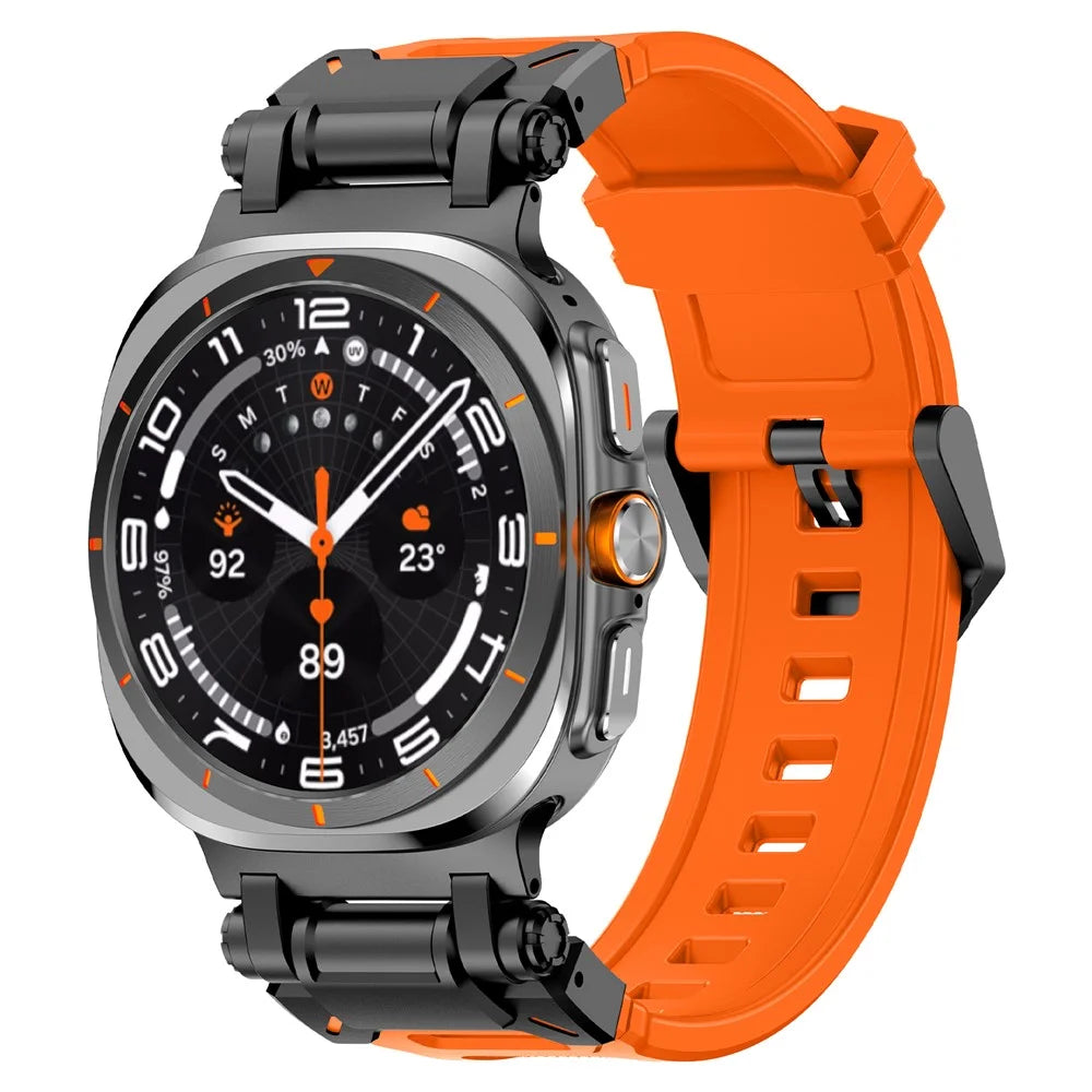 For Samsung Galaxy Watch Ultra2 47mm / Watch Ultra (2025) 47mm / Watch Ultra 47mm Watch Band Soft TPU Adjustable Wrist Strap - Black+Orange - 3