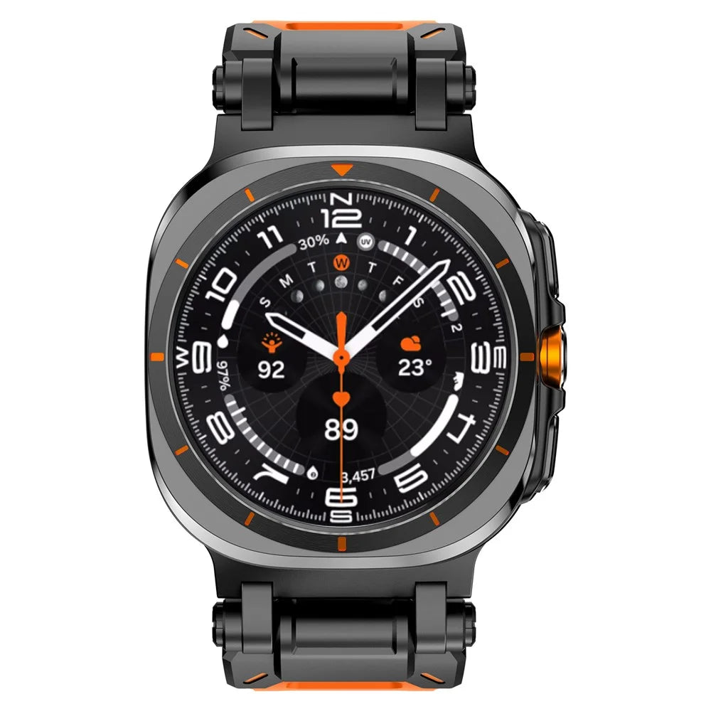 For Samsung Galaxy Watch Ultra2 47mm / Watch Ultra (2025) 47mm / Watch Ultra 47mm Watch Band Soft TPU Adjustable Wrist Strap - Black+Orange - 4