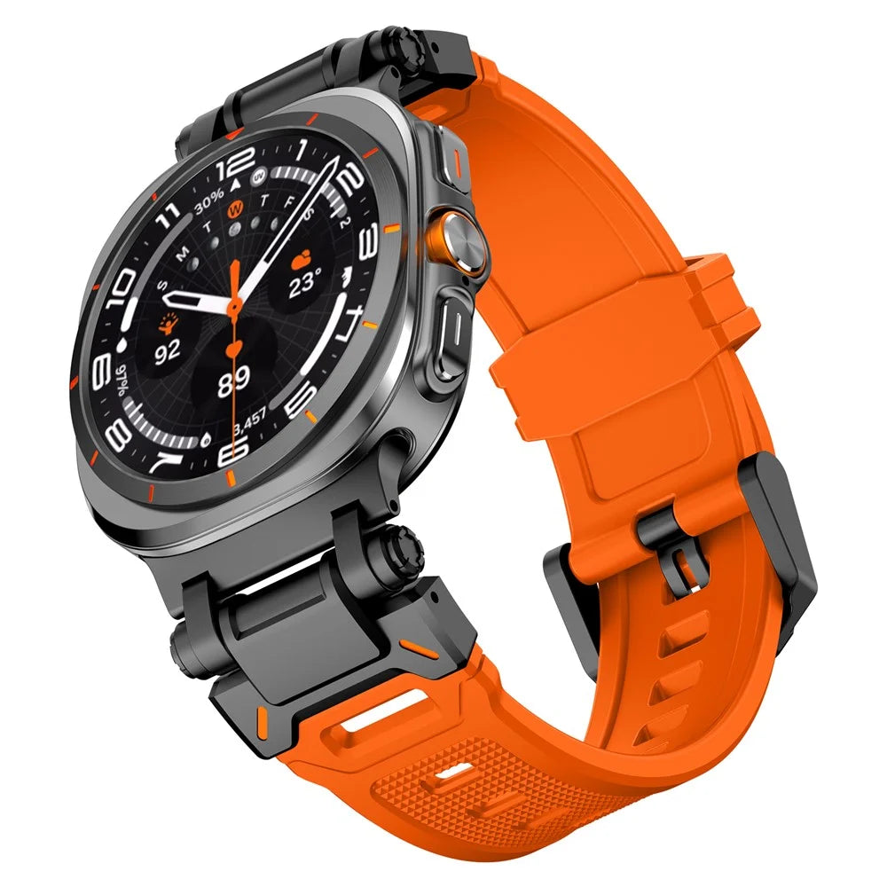 For Samsung Galaxy Watch Ultra2 47mm / Watch Ultra (2025) 47mm / Watch Ultra 47mm Watch Band Soft TPU Adjustable Wrist Strap - Black+Orange - 7