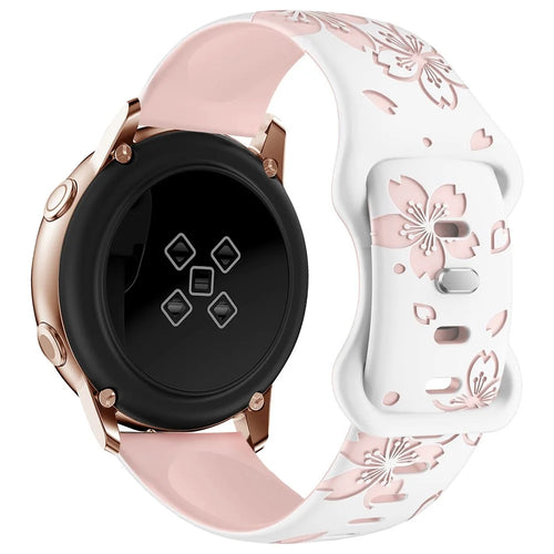 For Huawei Watch GT 3 42mm  /  GT 3 Pro 43mm  /  Samsung Gear Sport  /  Gear S2 Classic Watch Band Sakura Pattern 20mm Silicone Strap - White  /  Pink - 1