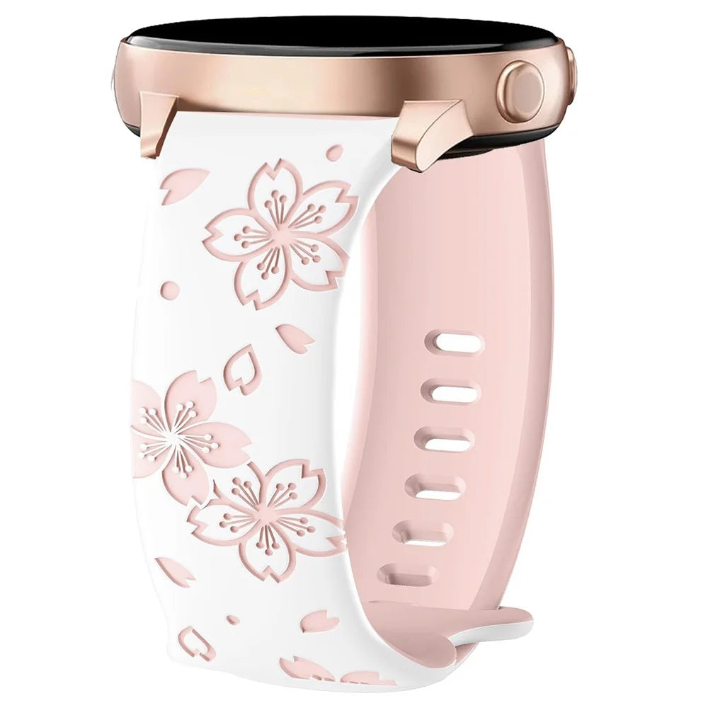 For Huawei Watch GT 3 42mm  /  GT 3 Pro 43mm  /  Samsung Gear Sport  /  Gear S2 Classic Watch Band Sakura Pattern 20mm Silicone Strap - White  /  Pink - 2