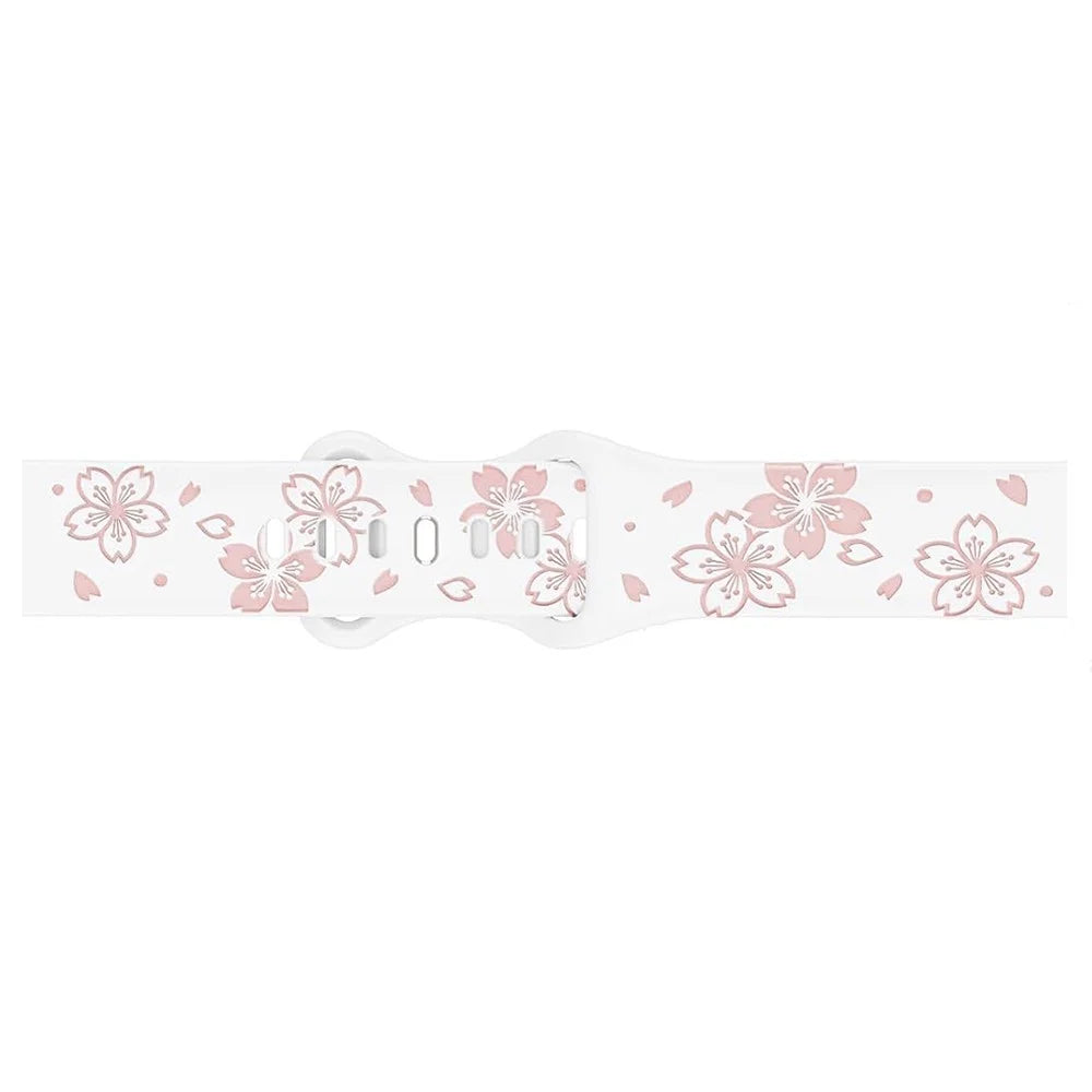 For Huawei Watch GT 3 42mm  /  GT 3 Pro 43mm  /  Samsung Gear Sport  /  Gear S2 Classic Watch Band Sakura Pattern 20mm Silicone Strap - White  /  Pink - 3