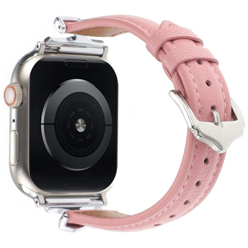For Apple Watch Series 11 10 42mm / 9 8 7 41mm / SE3 SE2 SE 6 5 4 40mm / 3 2 1 38mm Watch Band Genuine Leather - Silver / Pink - 1