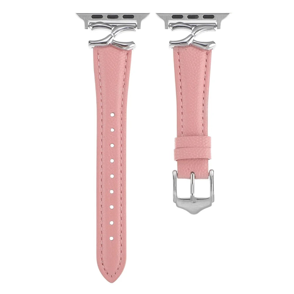 For Apple Watch Series 11 10 42mm / 9 8 7 41mm / SE3 SE2 SE 6 5 4 40mm / 3 2 1 38mm Watch Band Genuine Leather - Silver / Pink - 2