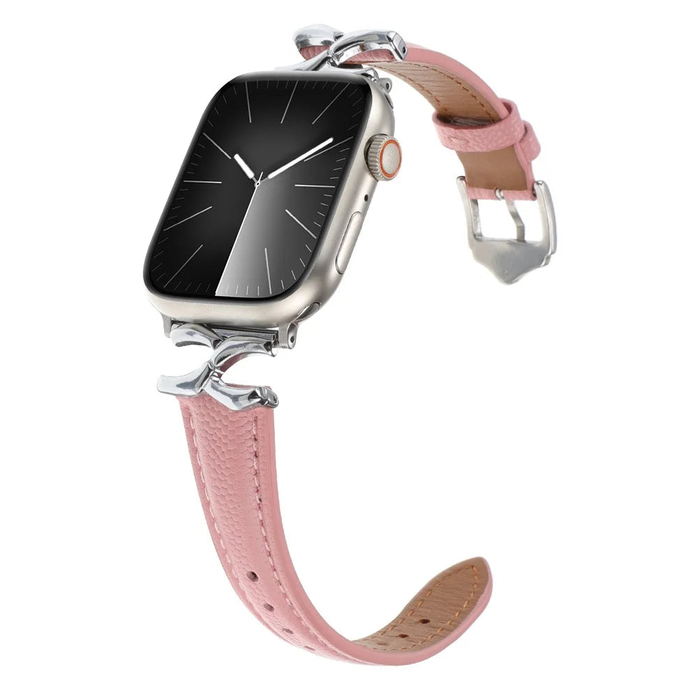 For Apple Watch Series 11 10 42mm / 9 8 7 41mm / SE3 SE2 SE 6 5 4 40mm / 3 2 1 38mm Watch Band Genuine Leather - Silver / Pink - 4