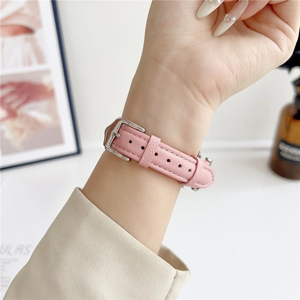 For Apple Watch Ultra 3 2 1 49mm / Series 11 10 46mm / 9 8 7 45mm / SE3 SE2 SE 6 5 4 44mm / 3 2 1 42mm Leather Watch Band - Silver / Pink - 7